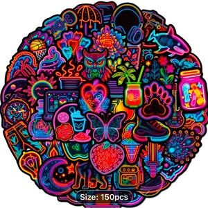 150 stickers Neon Glow Stickers for kids and adults stick on anything.